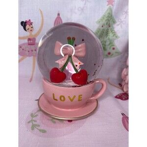Coquette Valentine’s Day Pink Bow Cherry Snow Globe